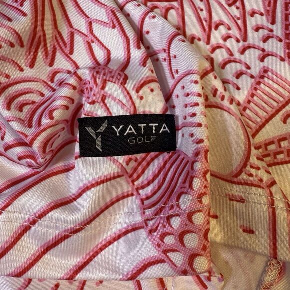 Yatta Golf Mens XXL Pink White Short Sleeve Golf Polo Shirt Hawaiian Theme Shaka - Picture 10 of 11